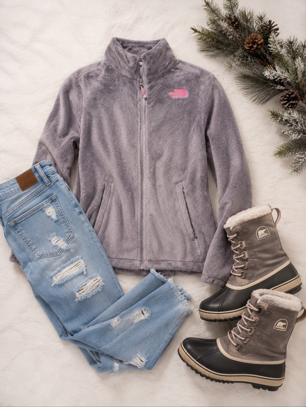 The North Face Lavender Plush Fleece Jacket with Pink Logo